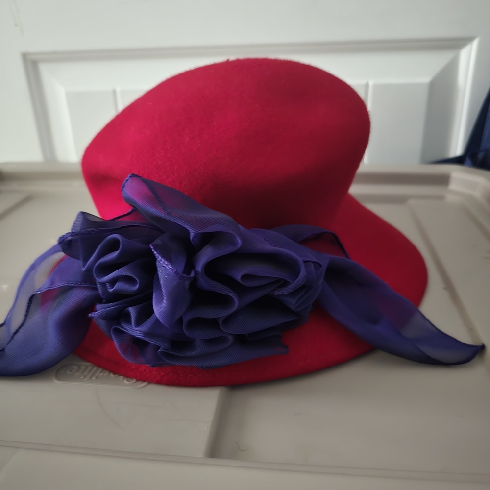 Elegant Red Hat with Purple Accent
